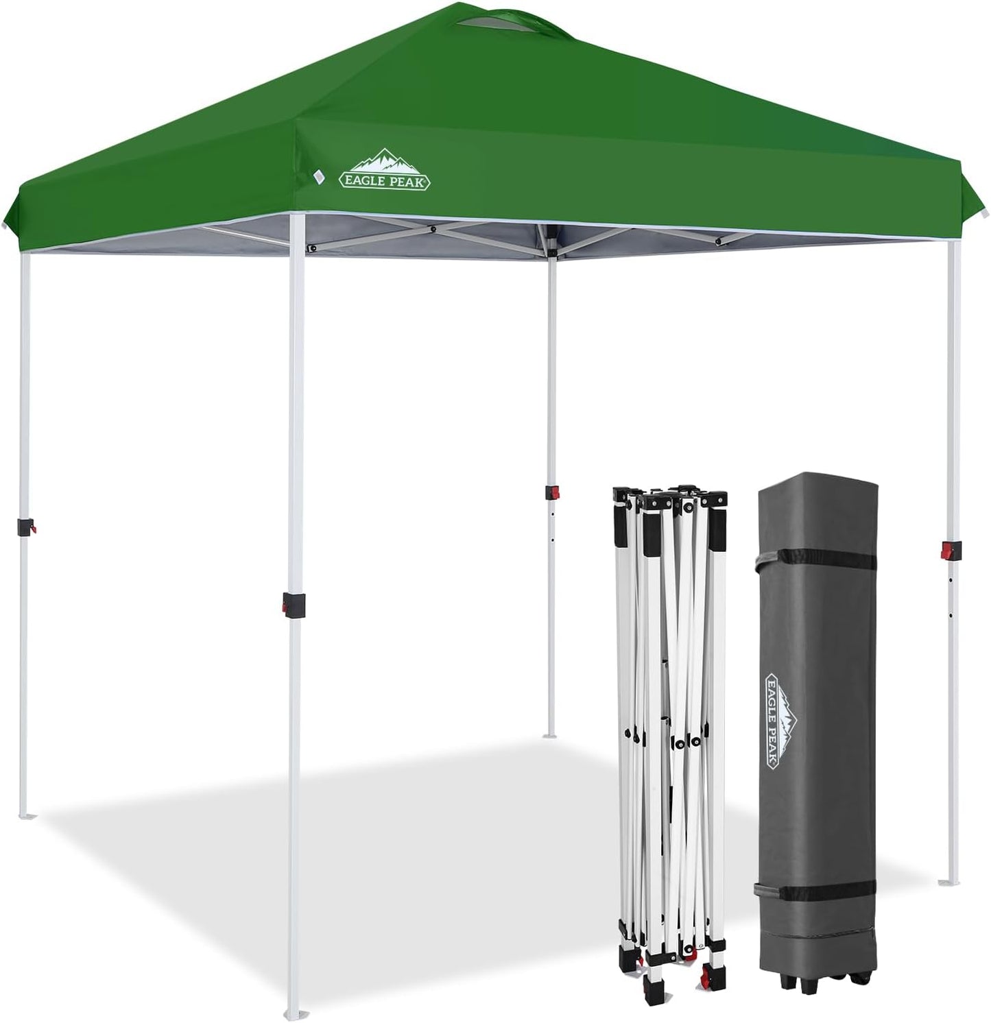 EAGLE PEAK Pop Up Canopy Tent with Wheeled Carry Bag, 8 Stakes, 4 Ropes, Easy Set Up Tent Canopy, 6.6x6.6 ft, Green