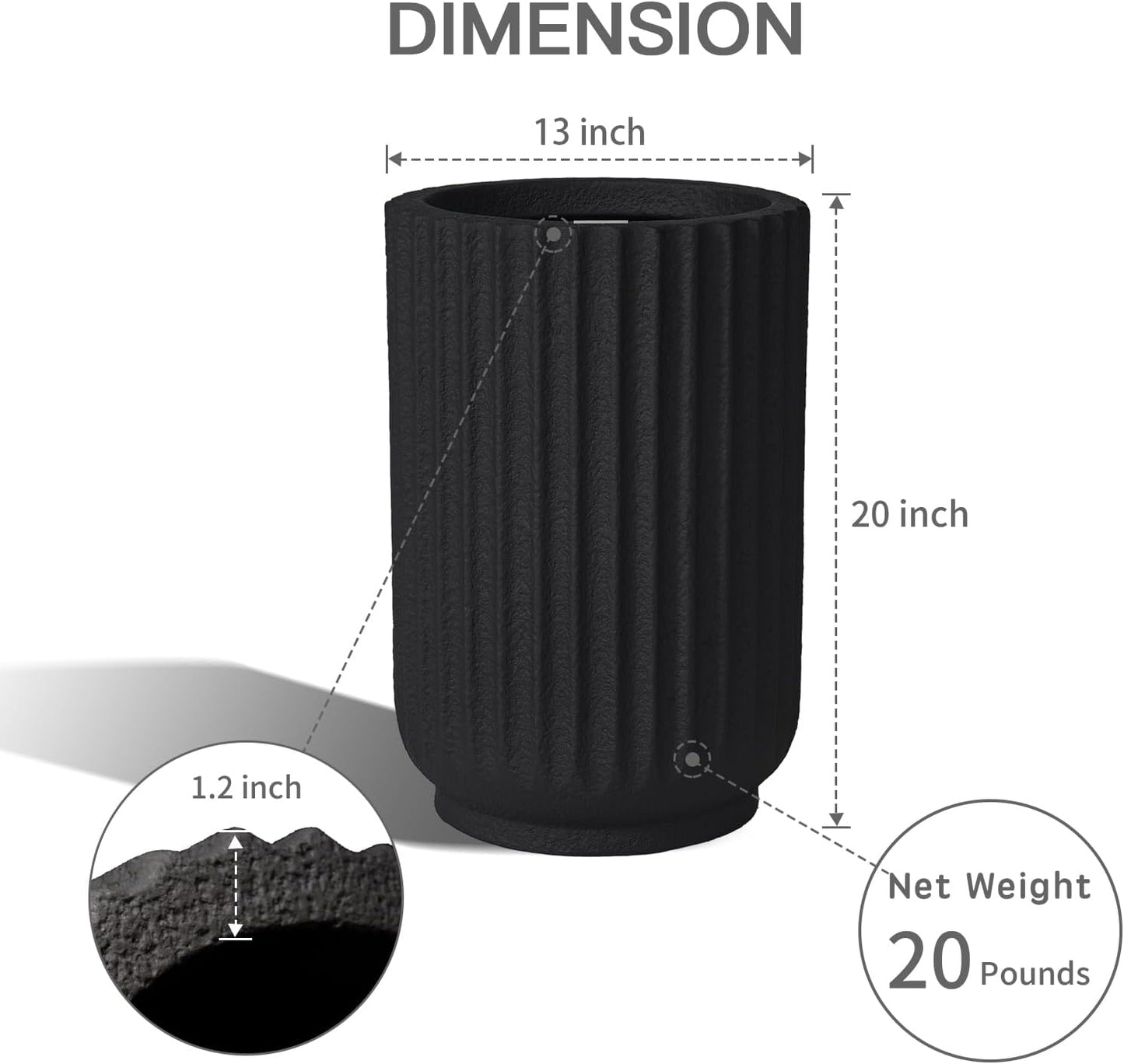 Classic Roman Column Style Planter | 20" Tall | Black & White Options | Ideal for Entrance & Living Room Corner | Durable Fiberglass Composite