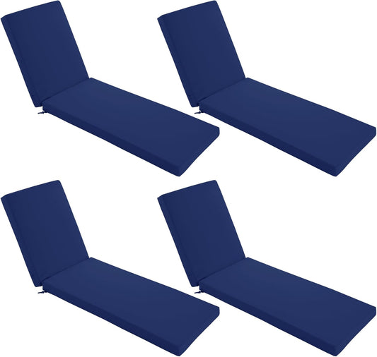 Chaise Lounge Cushions Outdoor Set of 4 - Waterproof and Fade Resistant Sun Lounger Replacement Cushions - Patio Lounger Pads with Removable Cover for Pool, Deck, 72 x 21 x 3 Inch, Navy