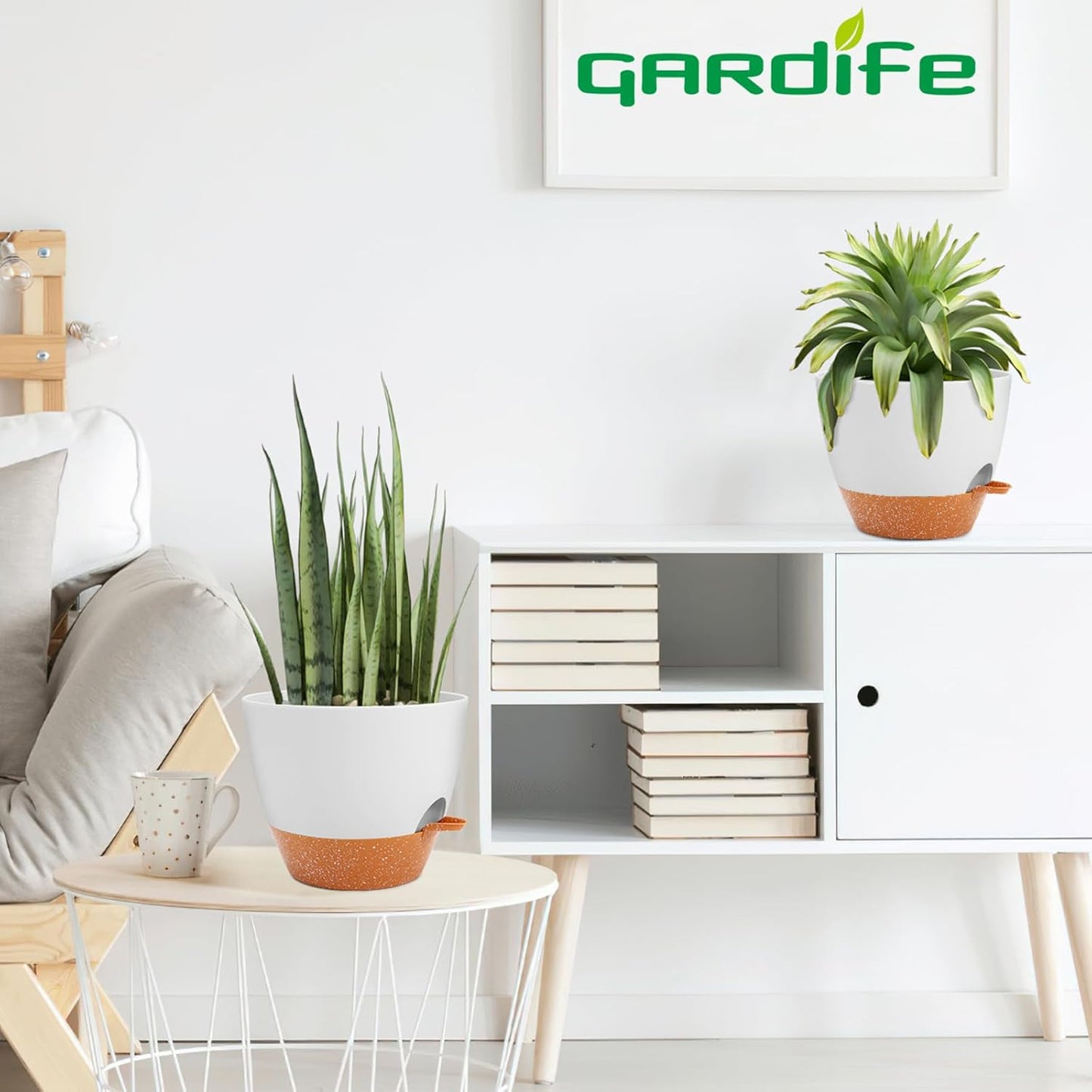 GARDIFE 10 inch Plant Pots,Self Watering Pots, 2 Pack Flower pots, Large Plastic Planters with Deep Reservior and High Drainage Holes for Indoor Outdoor Plants and Flowers, White