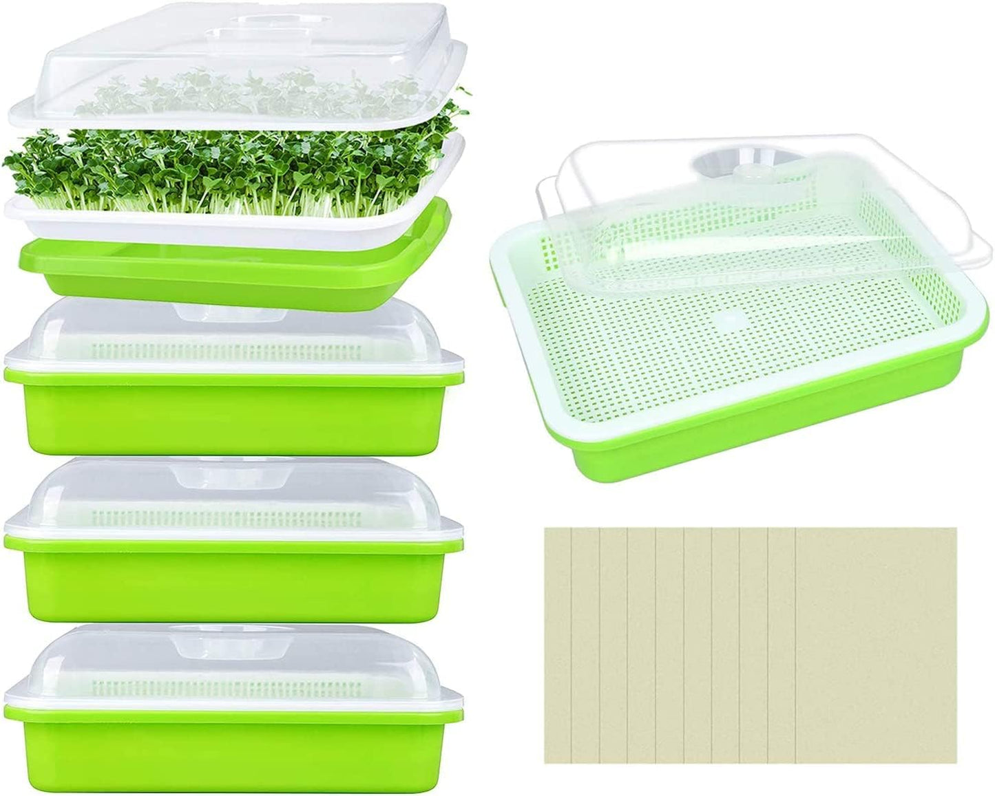 Legigo 5 Pack Seed Sprouter Trays with Lids- Soil-Free Cultivation Germination Tray, BPA Free Micro Greens Growing Trays Seed Sprouting Trays Kit with Germinating Paper for Wheatgrass, Beans and More
