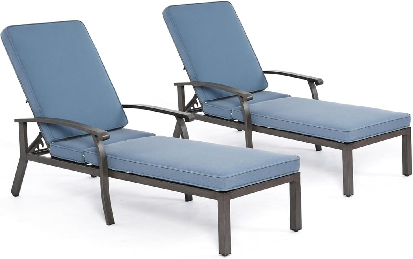 Outdoor Chaise Lounge with 5-Level Adjustable Backrest Set of 2, Durable Aluminum Patio Chair with Waterproof Cushion & Wheels for Garden, Poolside, Blue