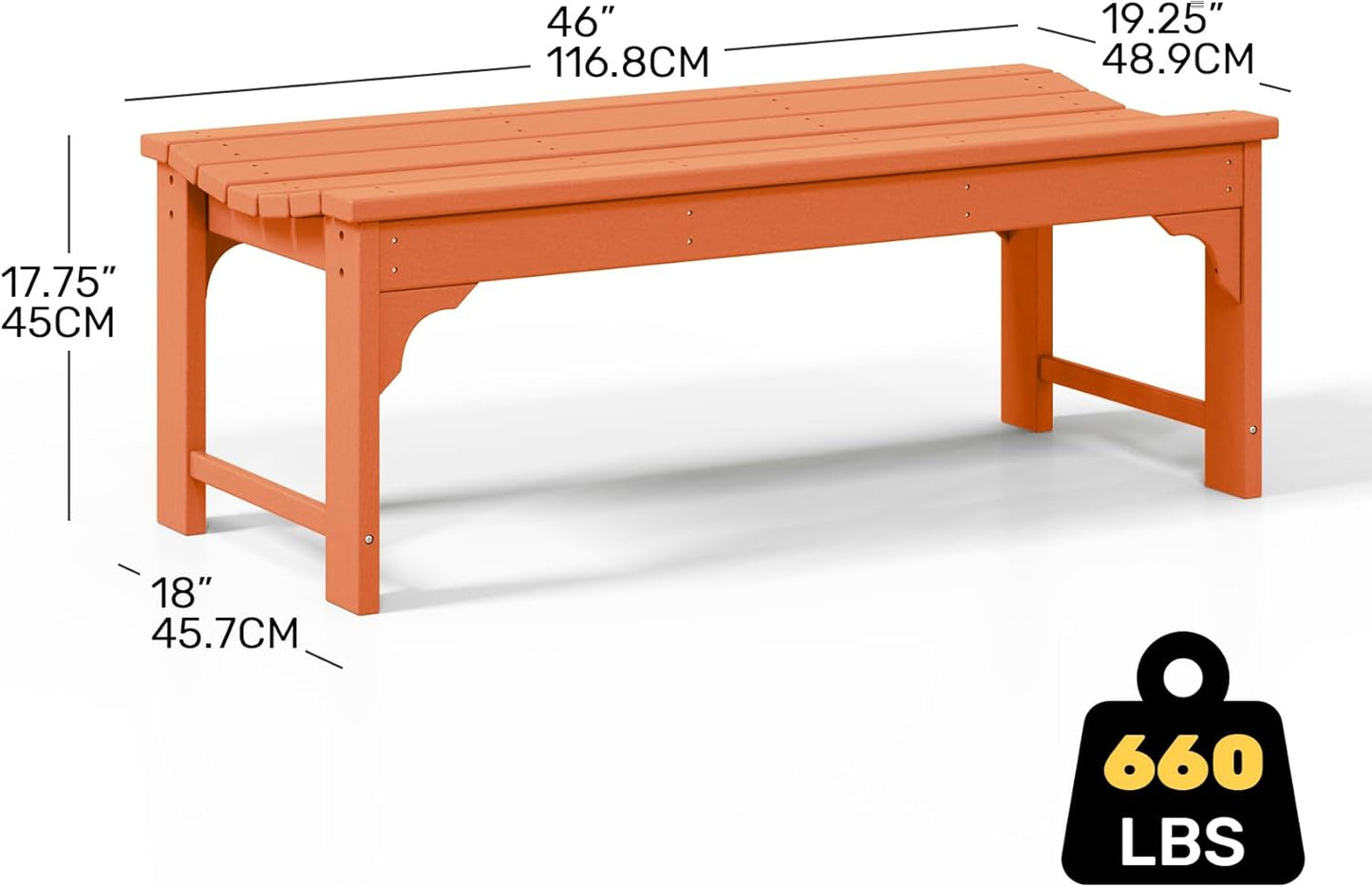 Outdoor Benches Weatherproof, All Weather Resistant Park Bench Poly Lumber Backless Garden Bench Seat for Entryway Front Porch, Orange