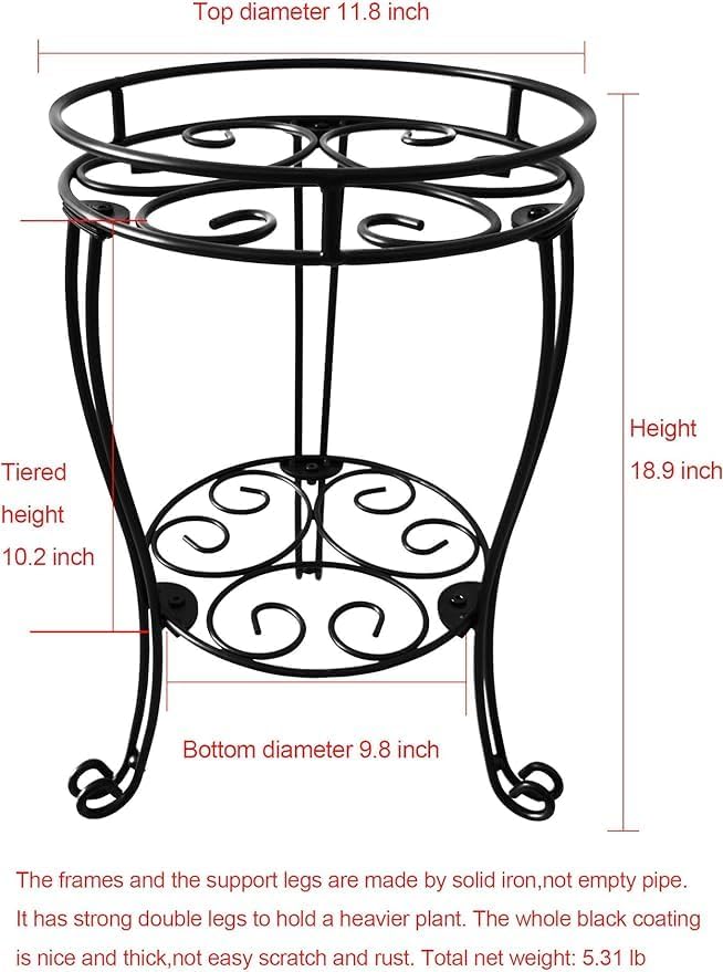 18.9inch Tall Plant Stand for Flower Pot Heavy Duty Potted Holder Indoor Outdoor Metal Rustproof Iron Garden Container Round Supports Rack