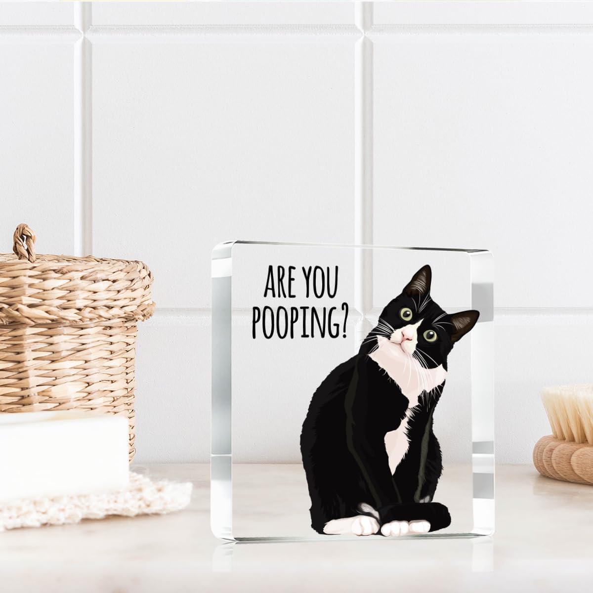 Are You Pooping Funny Sign，Black Cat Decor, Cat Bathroom Acrylic Decor，Home Decor Bathroom Creative Gift For Women Men，Funny Decorate Retro for Home Toilet