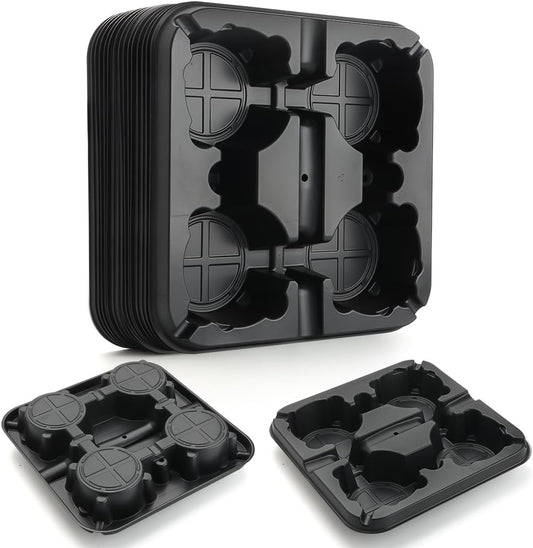 4 Cell Round Nursery Pot Trays for 5-6 Inch Pots, Thickened Sturdy Seedling Pot Shuttle Tray, Durable Nursery Pots Carrying Tray for Holding 5-6 inch Plastic Plant Pots (12.6" Square, 10-Pack)