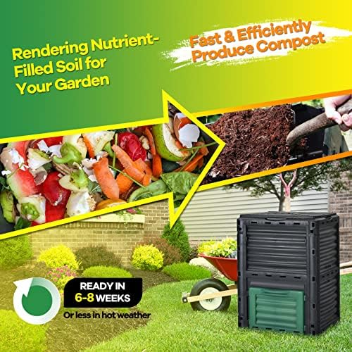 Goplus Compost Bin, 80 Gallon (300 L) Large Outdoor Composting Box w/Top Flip Latch-on Lid, Bottom Exit Door, BPA Free Material, Grass Food Trash Composter Barrel for Garden Yard, Easy Assembly