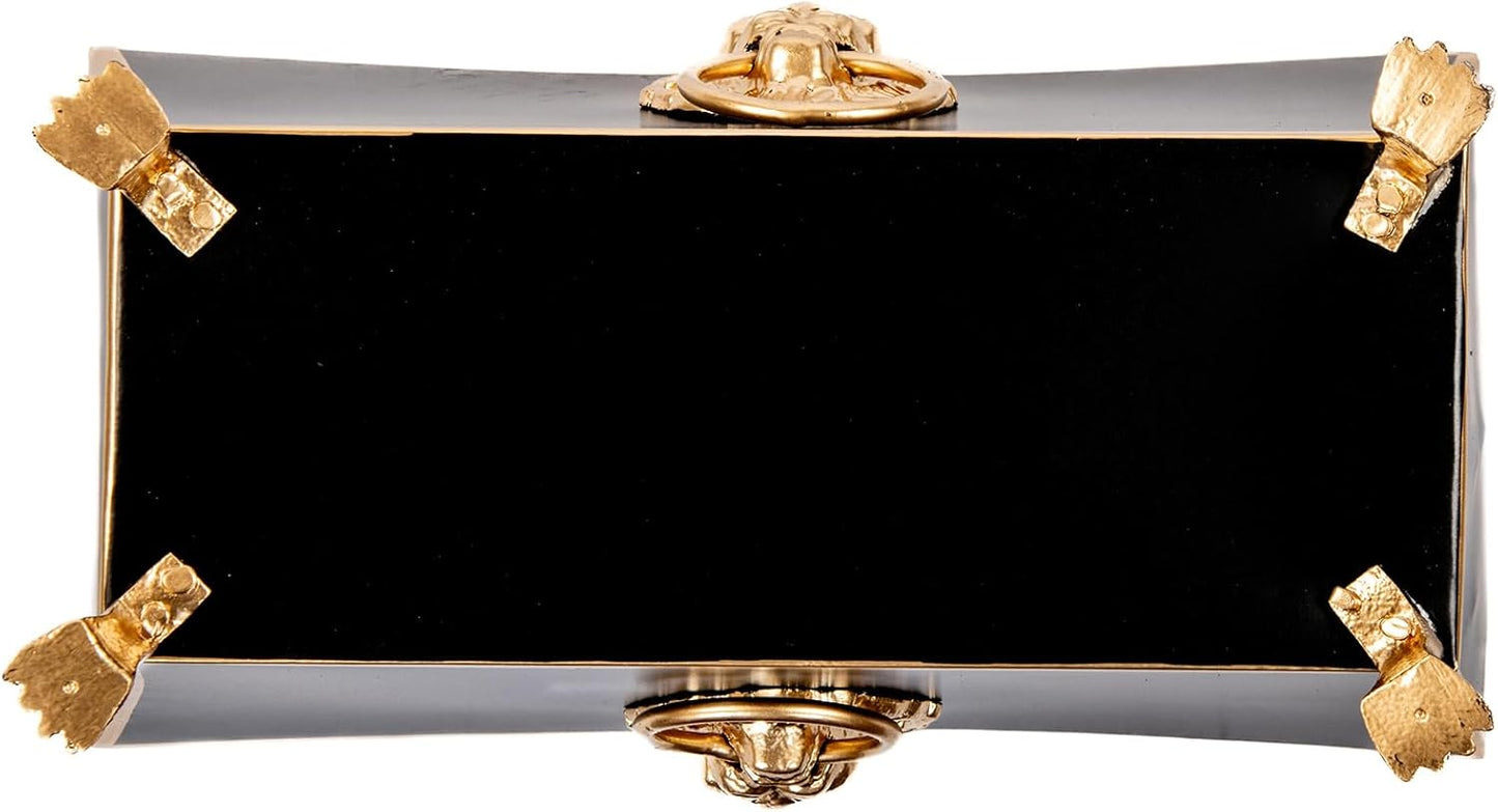 Jaye's Studio Paws and Claws Regency Fluted Rectangular Cachepot, Black Metal Planter with Gold Trim, Flower Centerpiece Planter, Boho Indoor Plant Pot, Black Home Decor, 12 Inch