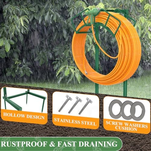 Super Stable Garden Hose Holder, Water Hose Reel holds 160ft, Green