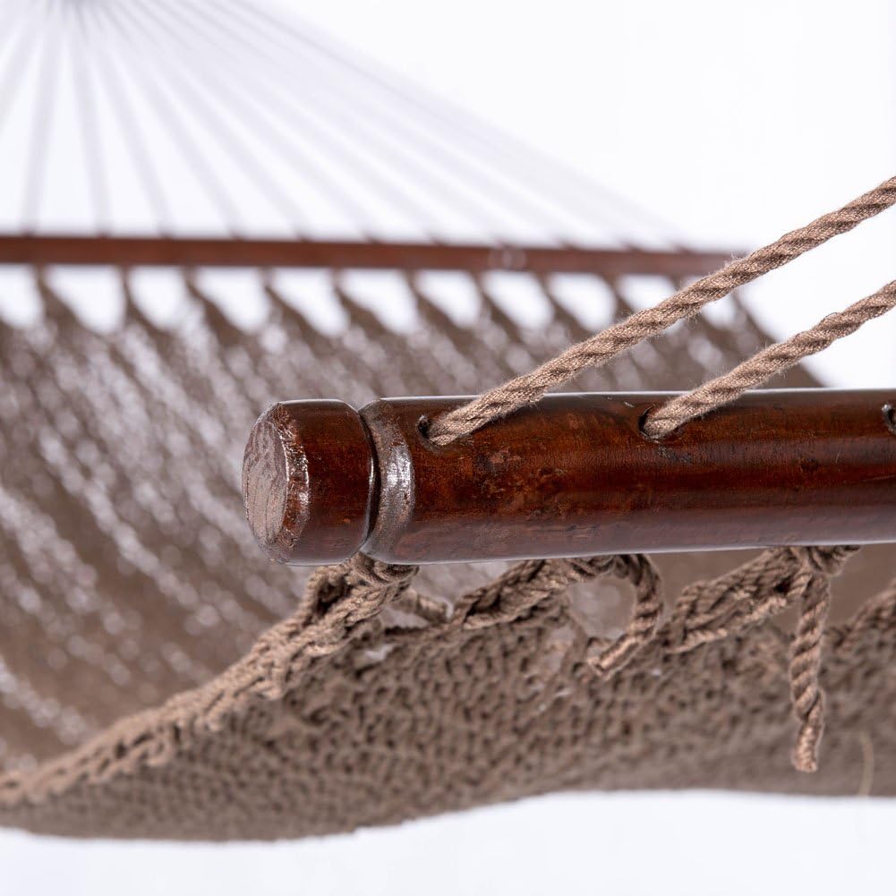 Lazy Daze Hammocks 10.5 FT Double 2 Person Caribbean Rope Hammock, Hand Woven Polyester Hammock with Spreader Bars for Outdoor Backyard Patio Poolside, 450 LBS Capacity, Brown