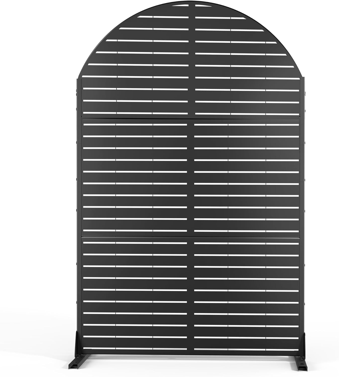 FENCY Metal Privacy Screen with Stand 72" H×47" W Outdoor Freestanding Privacy Panels, Arched Outdoor Privacy Screen for Deck Patio Balcony(Black-Louvered)
