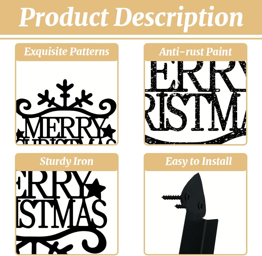 peacoblue Iron Plant Hangers Hooks for Outdoor Indoor Hanging Plants Flower Fern Pots Lantern Bird Feeder,11.5"x14.3" Weather Resistant Metal Wall Holder for Porch Garden Farmhouse(Merry Christmas)