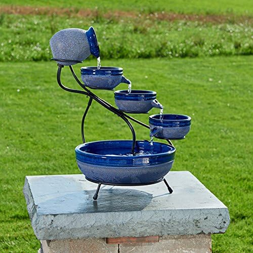Smart Solar 23967R01 4-Tier Solar Powered Cascading Fountain, Blueberry And Rustic Blue, Powered By A Separate Included Solar Panel Along With a 10-Foot Cable