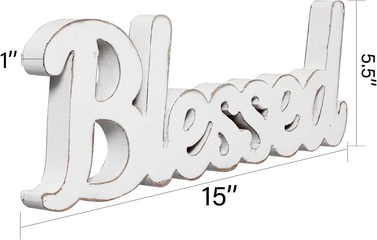 Rustic White Wooden Blessed Sign for Tabletop 15 Inch, Wall Hanging Farmhouse Blessed Signs for Home Decor, Handmade Thanksgiving Signs Decor, Christmas Signs for Living Room Entryway