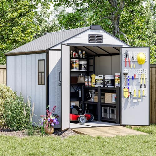 8 x 8 FT Resin Outdoor Storage Shed with Floor, Plastic Garden Shed