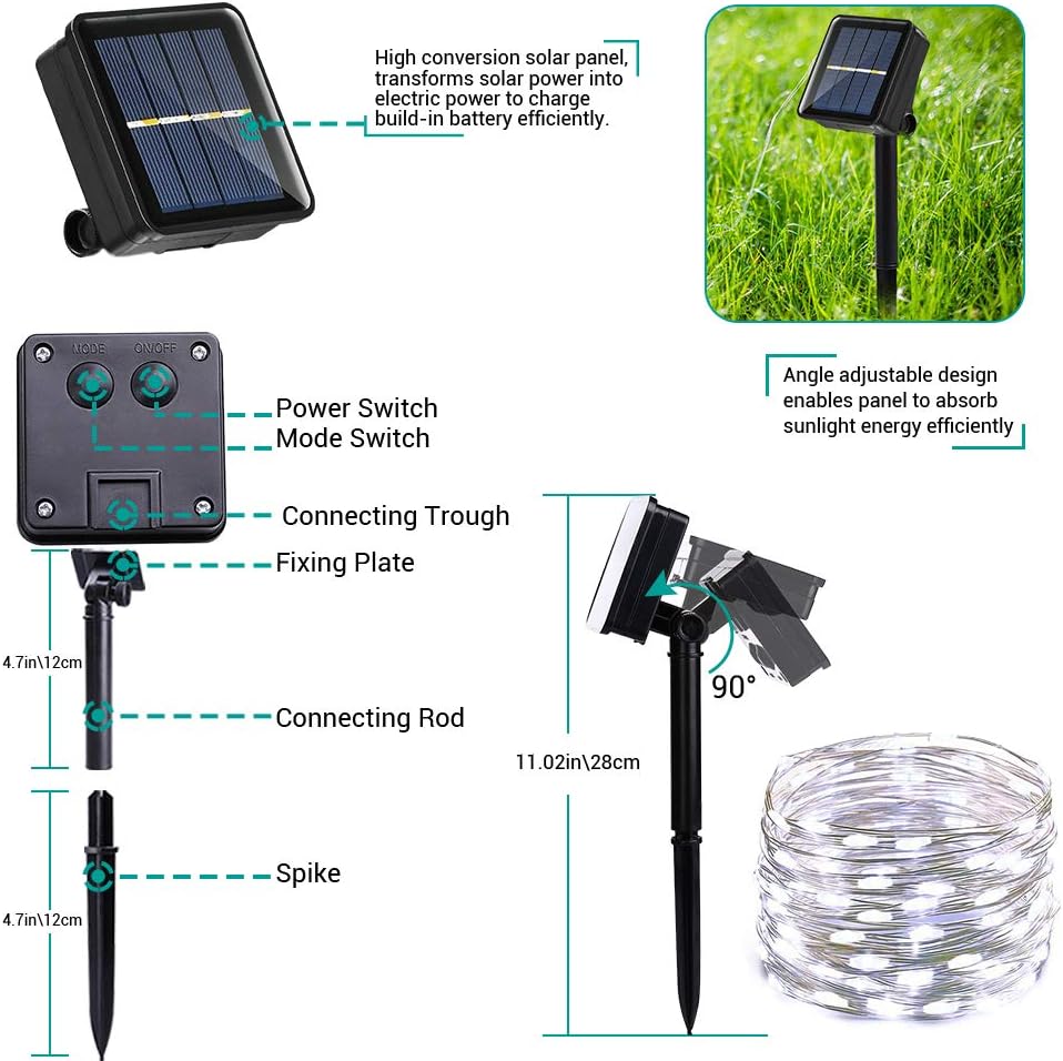 Joomer Solar Fairy Lights, 4-Pack Total 104FT 320LED Solar String Lights Outdoor Waterproof 8 Lighting Modes for Patio Fence Party Garden Yard Home Holiday Tree Outdoor Decoration (White)