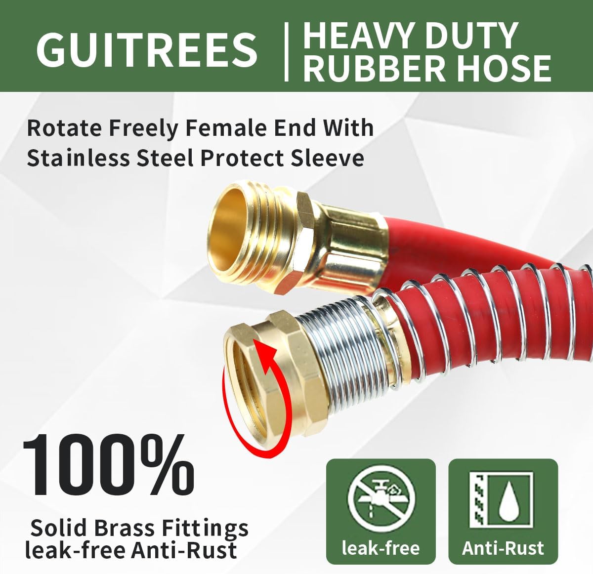 50FT 5/8 Heavy Duty Rubber Garden Hose - 200psi Working, 1000psi Burst - Hot/Cold Water - Five-Layered Braiding for Durability - Versatile for Gardening, Agriculture, Construction(Red)