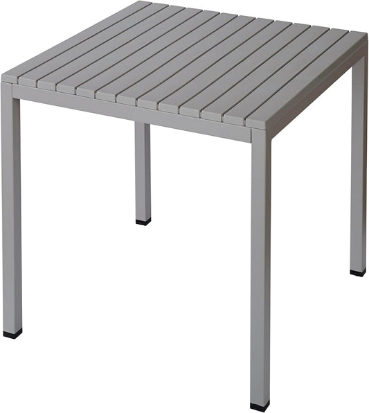 Plastic Outdoor Dining Table with Metal Legs, Weather Resistance, Home Patio Table, Restaraunt Outdoor Table, Quick Assembly (Grey)