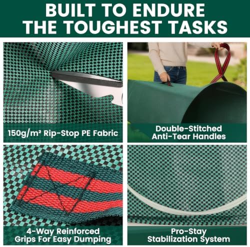 72 Gallon 2 Pack Yard Waste Bags, Dustpan Type Reusable Leaf Bags