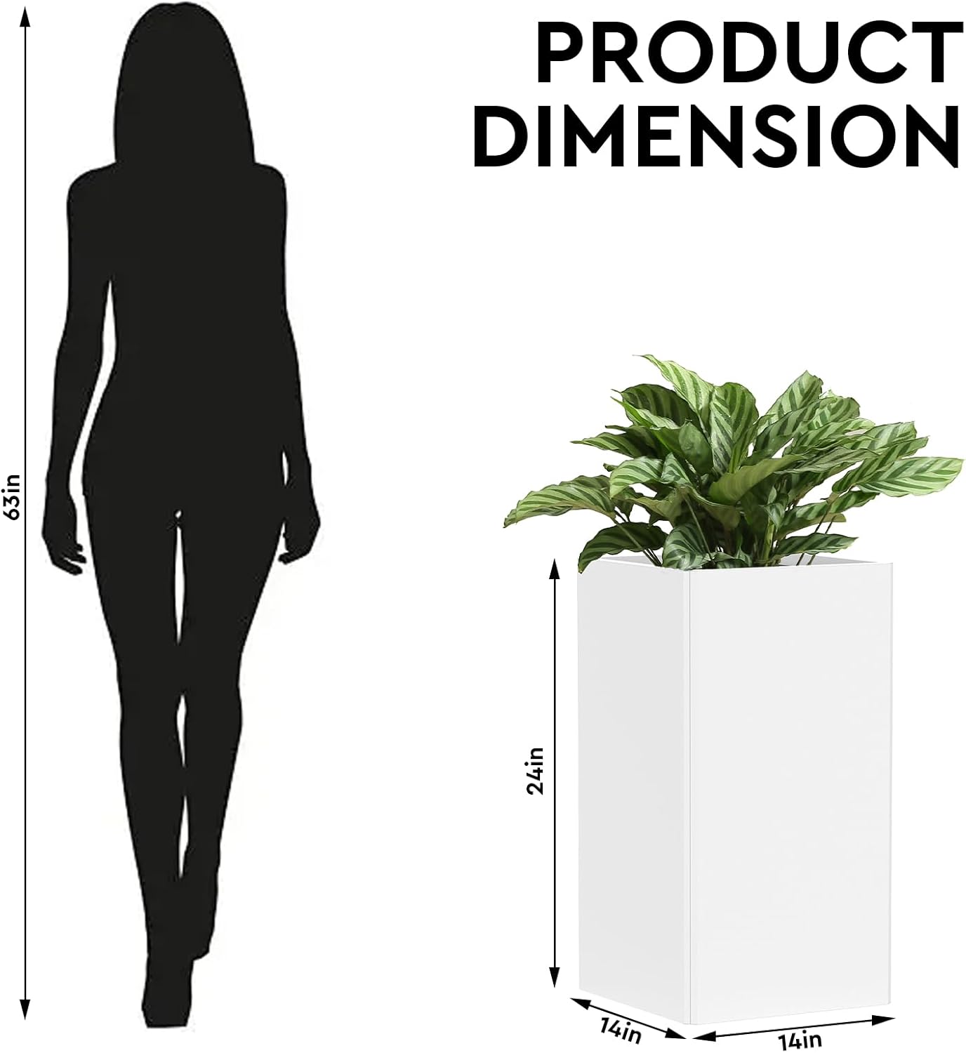 24 Inch Galvanized Steel Planter for Outdoor Plants, White Rectangle Outdoor Planters, Heavy Duty Flower Pot Modern Commercial Residential for Trees Patio Deck Yard Garden