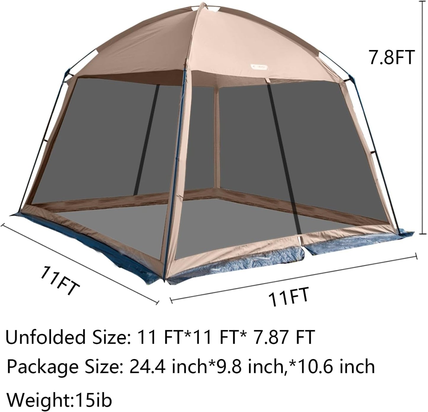 11x11 Ft Screen House Tent - Instant Pop Up Mesh Canopy Shelter with Waterproof & Sunshade Roof, Easy Setup for Camping, Backyard, Beach, Picnic