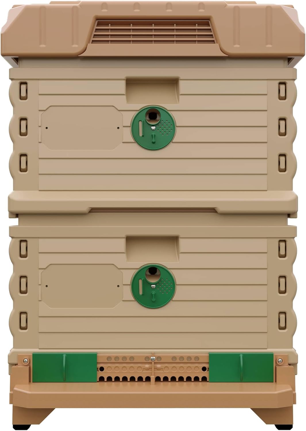 Ergo Insulated 10 Frame Bee Hive Set [NO Frames Included] (Double Deep, Tan Body Green Entrance)