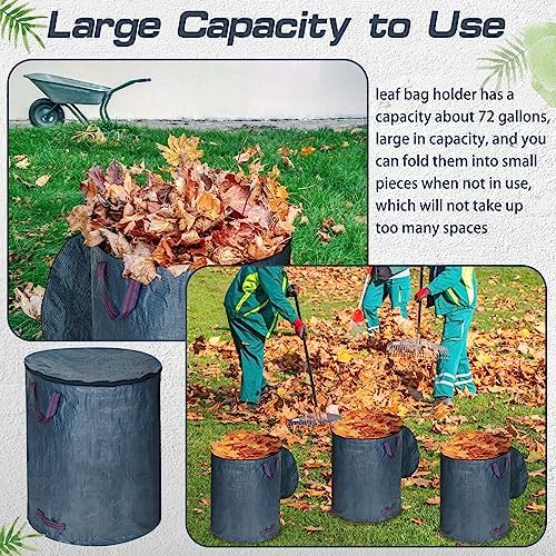 Windyun 6 Pack Leaf Bags with Lid Reusable Yard Waste Bags with 4 Handles Heavy Duty Garden Bags for Leaves Collapsible Container for Lawn (Blue Gray, 72 Gallons)