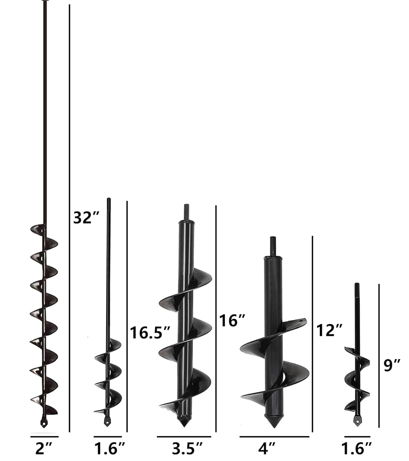 5 Set Auger Drill Bit for Planting,Heavy Duty Garden Auger Spiral Drill Bit Bulb Planter Tool for Planting Bedding Plants,Universal for Cordless Drill(1.6"x9",1.6"x16.5",3.5"x16",4"x12",2"x32")