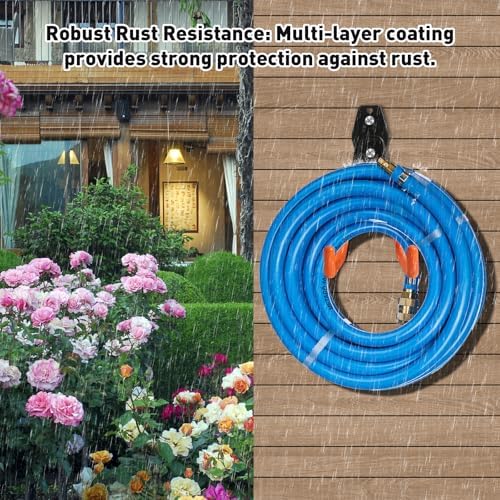 Heavy Duty Wall Hook for Tool/Water Hose, Garden Hose Holder Wall Mount for Indoors Outside, 2 Pack Garage Storage Hanger for Hanging Shovel/Ladder/Extension Cord, Metal Utility Hook Organizer