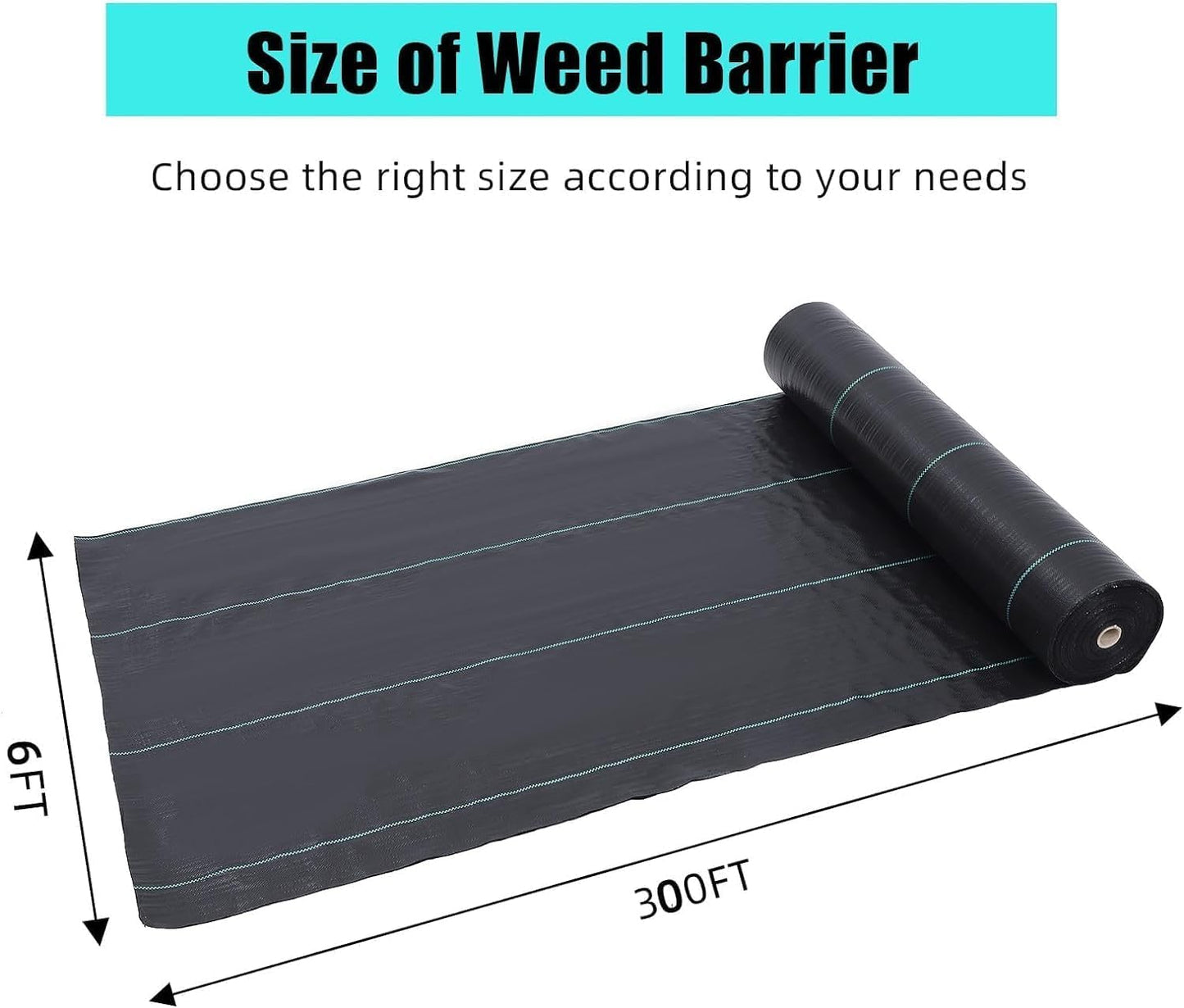 6ft X 300ft Weed Barrier Landscape Fabric Heavy Duty, Premium 3.2oz Ground Cover Weed Block Gardening Mat, Easy Setup & Superior Weed Control, for Erosion Control, Weed Barrier