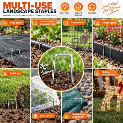 500 Pack Landscape Staples 6 Inch, 11 Gauge Heavy Duty Galvanized Sod Staples for Weed Barrier Fabric, Ground Cover, Artificial Turf, Commercial Landscaping and Garden Projects