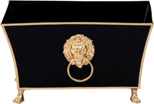 Jaye's Studio Paws and Claws Regency Fluted Rectangular Cachepot, Black Metal Planter with Gold Trim, Flower Centerpiece Planter, Boho Indoor Plant Pot, Black Home Decor, 12 Inch