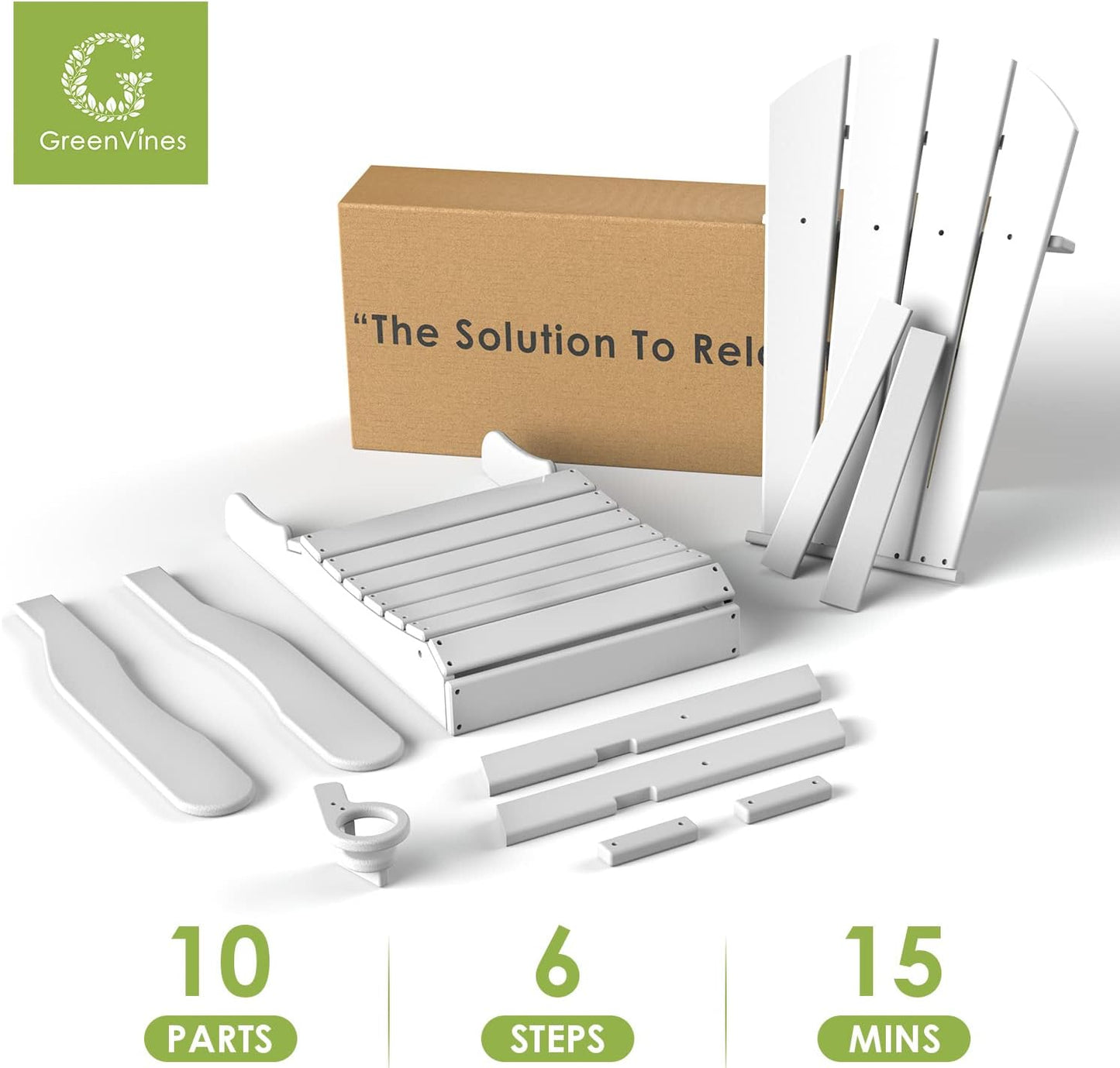 GREENVINES Folding-Adirondack-Chair | HDPE Plastic | Fire Pit Chairs | All Weather | Cup Holder | White | for Deck Backyard Patio Outdoor Garden