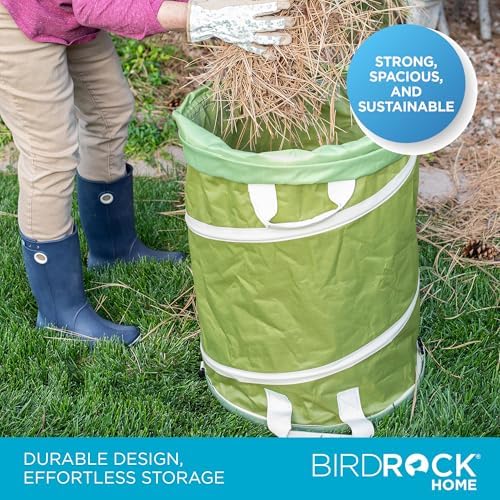 BIRDROCK HOME Collapsible Lawn and Leaf Waste Bag with Lid, Green, 30 Gal