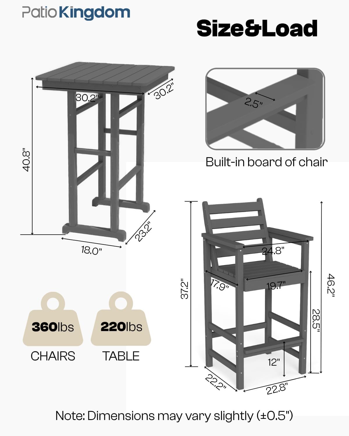 3-Piece Outdoor Bar Set with Beige 11FT Cantilever Umbrella, HDPE Tall Balcony Adirondack Chairs and Table, Outdoor Bar Stools for Patio (Grey)