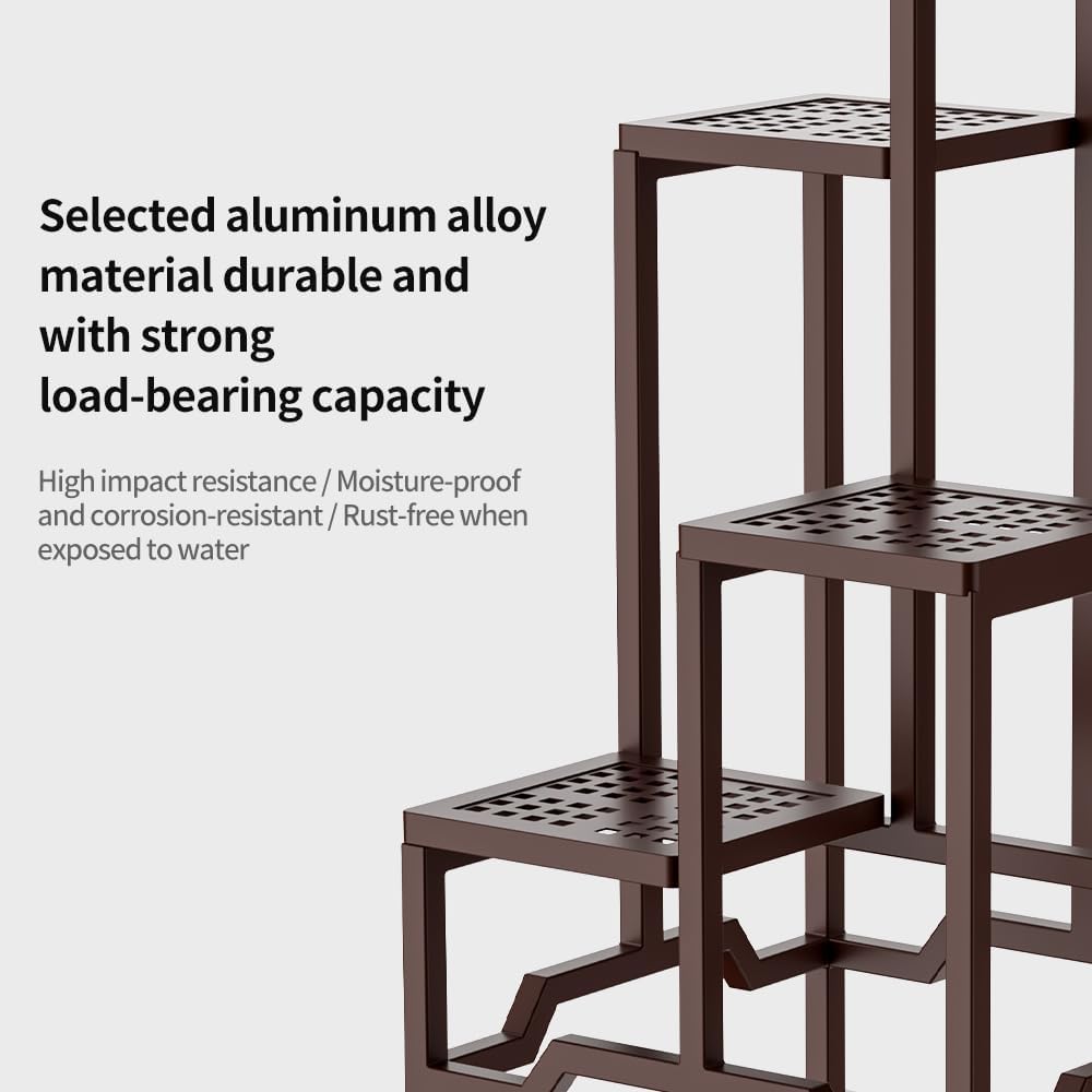 Plant Stand - Aluminum Indoor/Outdoor Flower Rack, Waterproof & Rust-Proof, Stable Support for Pots, Perfect for Living Room, Balcony, Garden, and Office (Brown, 4 Tier)