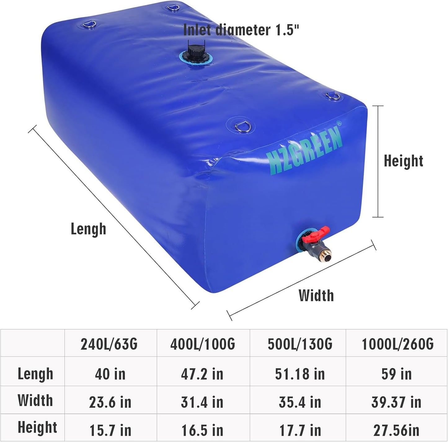 Water Bladder 400L/100G Water Tank Storage Container Foldable Portable Large Capacity Soft Bag Suitable for Outdoor Easy to Carry Out