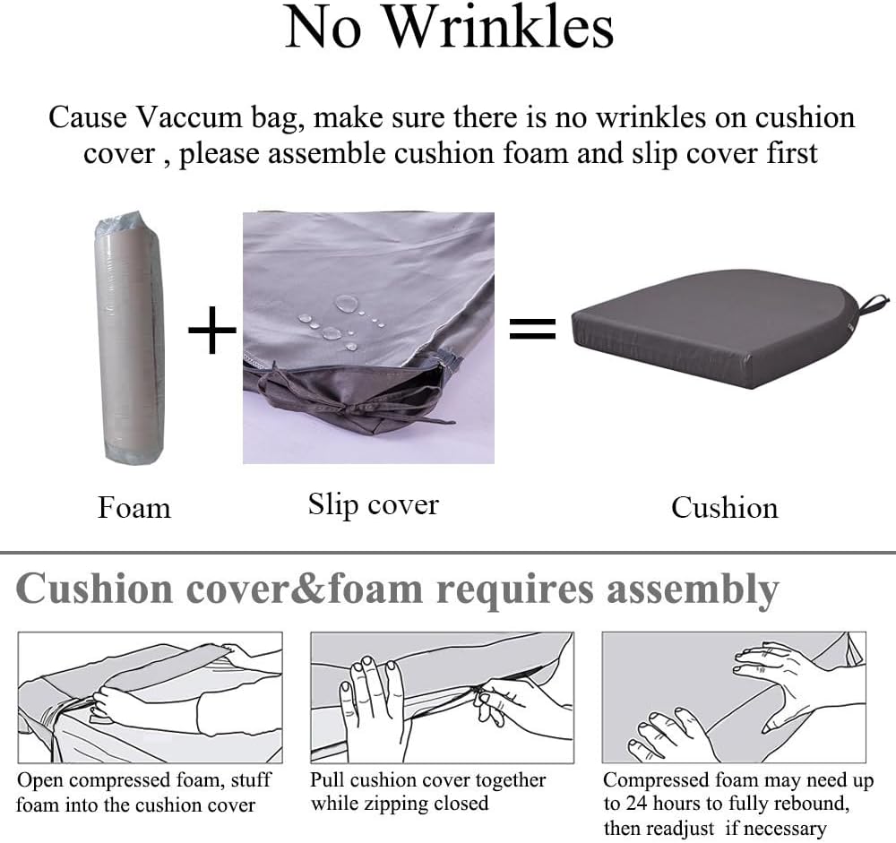 17 x 17 Inch Outdoor Seat Cushions for Patio Furniture with Non Slip and Ties Waterproof & UV Resistant Round Corner Outdoor Chair Cushions Replacement Set of 2, Gray