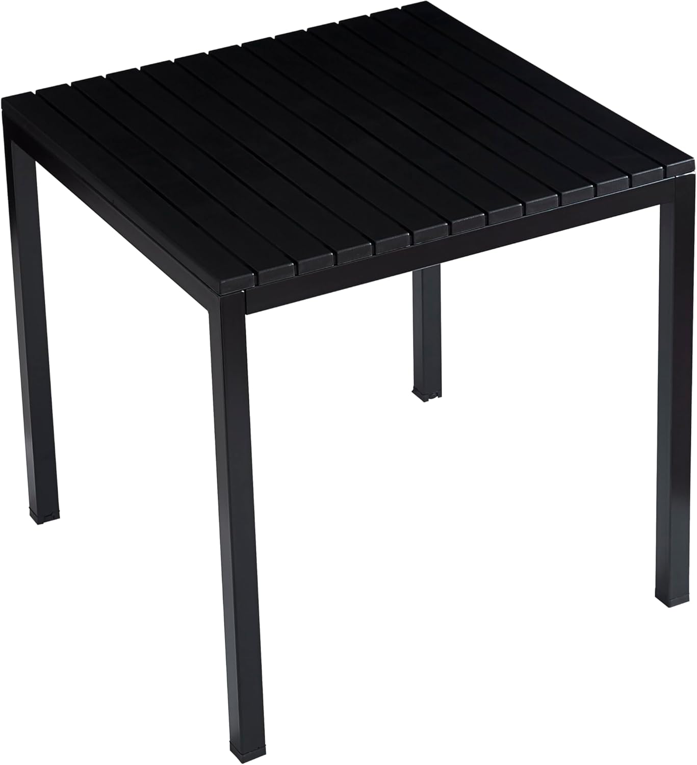 Plastic Outdoor Dining Table with Metal Legs, Weather Resistance, Home Patio Table, Restaraunt Outdoor Table, Quick Assembly (Black)