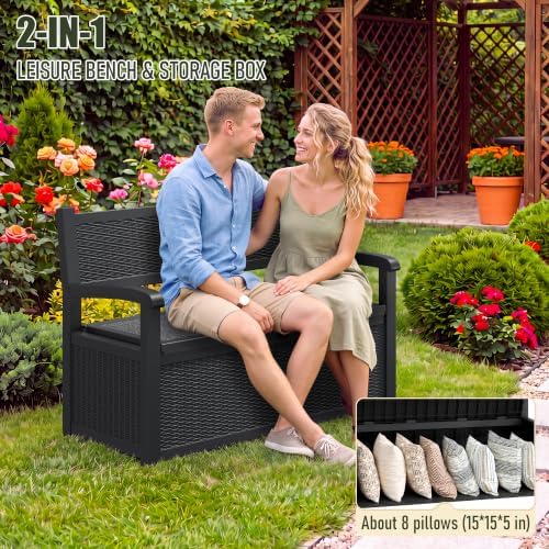 120 Gallon Outdoor Storage Bench, Storage Box, Deck Box, Black