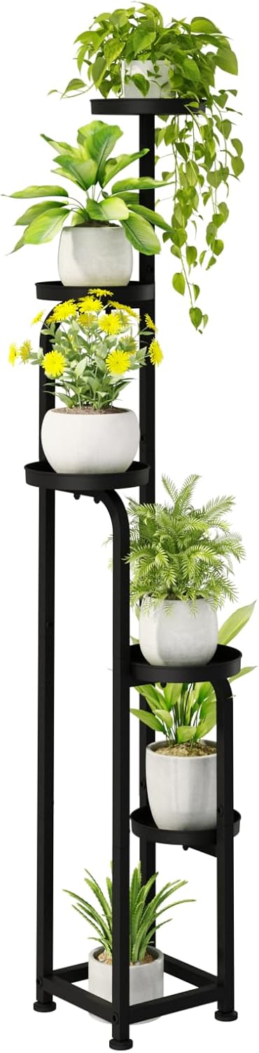 Bamworld Tall Plant Stand Indoor Outdoor, Corner Metal Flower Pot Stands for Multiple Plants, 5 Tier Heavy Duty Plant Shelf for Patio Garden Balcony Living Room Bedroom