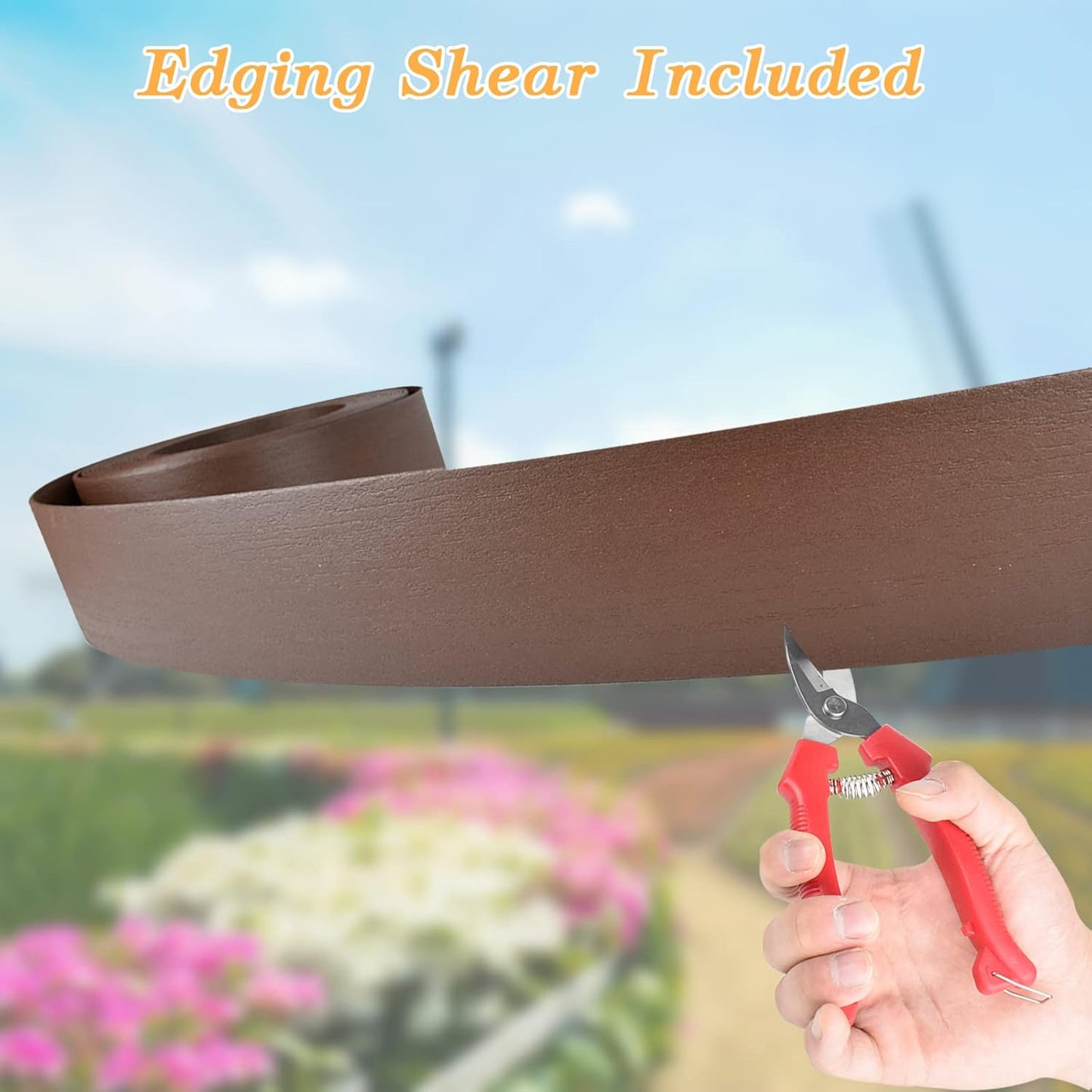 Landscape Edging Kit, Include 4 Inch High 120 Feet Length Terrace Board, 60 Durable Spikes，Professional Edging Pruning Shear, Brown
