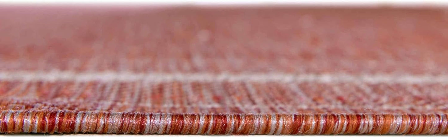Unique Loom Outdoor Border Collection Area Rug - Soft Border (13'Round, Rust Red/ Ivory)