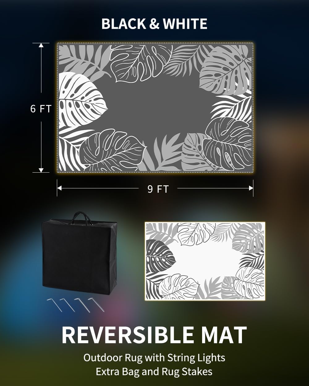 COCOER Tropical Outdoor Rug 6x9 LED Reversible-Waterproof Patio Rug-Quick Dry Outdoor Carpet-Outdoor Area Rugs Indoor Outdoor Rugs-Outside Rug Patio Decor for Porch Deck Balcony Backyard