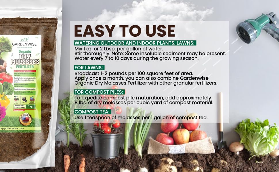 Organic Molasses for Plants - Horticultural Molasses - Ideal for Traditional & Hydroponic Gardening, for Indoor & Outdoor Plants (4 QUARTS)
