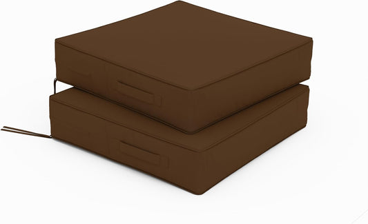 Patio Chair Cushions 19 X 19 X 4 Inch Waterproof Outdoor Seat Cushions for Patio Furniture, Outdoor Sofa Couch Pads with Ties & Handle, Set of 2, Chocolate