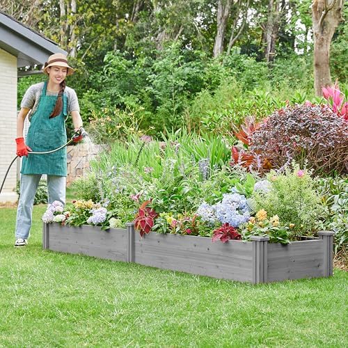 Yaheetech Raised Garden Bed Wooden Planter Box for Vegetables/Flowers, Gray