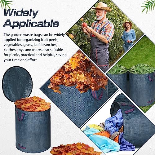 Windyun 6 Pack Leaf Bags with Lid Reusable Yard Waste Bags with 4 Handles Heavy Duty Garden Bags for Leaves Collapsible Container for Lawn (Blue Gray, 72 Gallons)