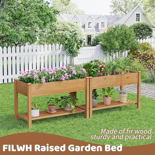Raised Garden Bed with Legs Elevated Wooden Planter Box Stand Large Planter Stand Box for Fruits Vegetables Flowers with Divider with Bag - 48 * 24 * 30.5IN（Brown）