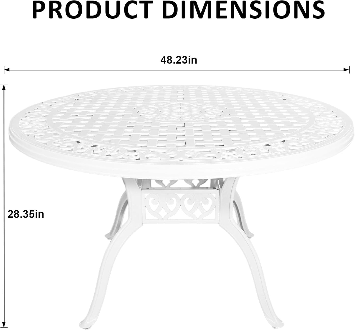 5 Piece Patio Dining Set Outdoor Patio Round Table and Chairs Set of 4 with Umbrella Hole,Cast Aluminum White Outdoor Bistro Dining Set, Patio Furniture Set for Garden,White